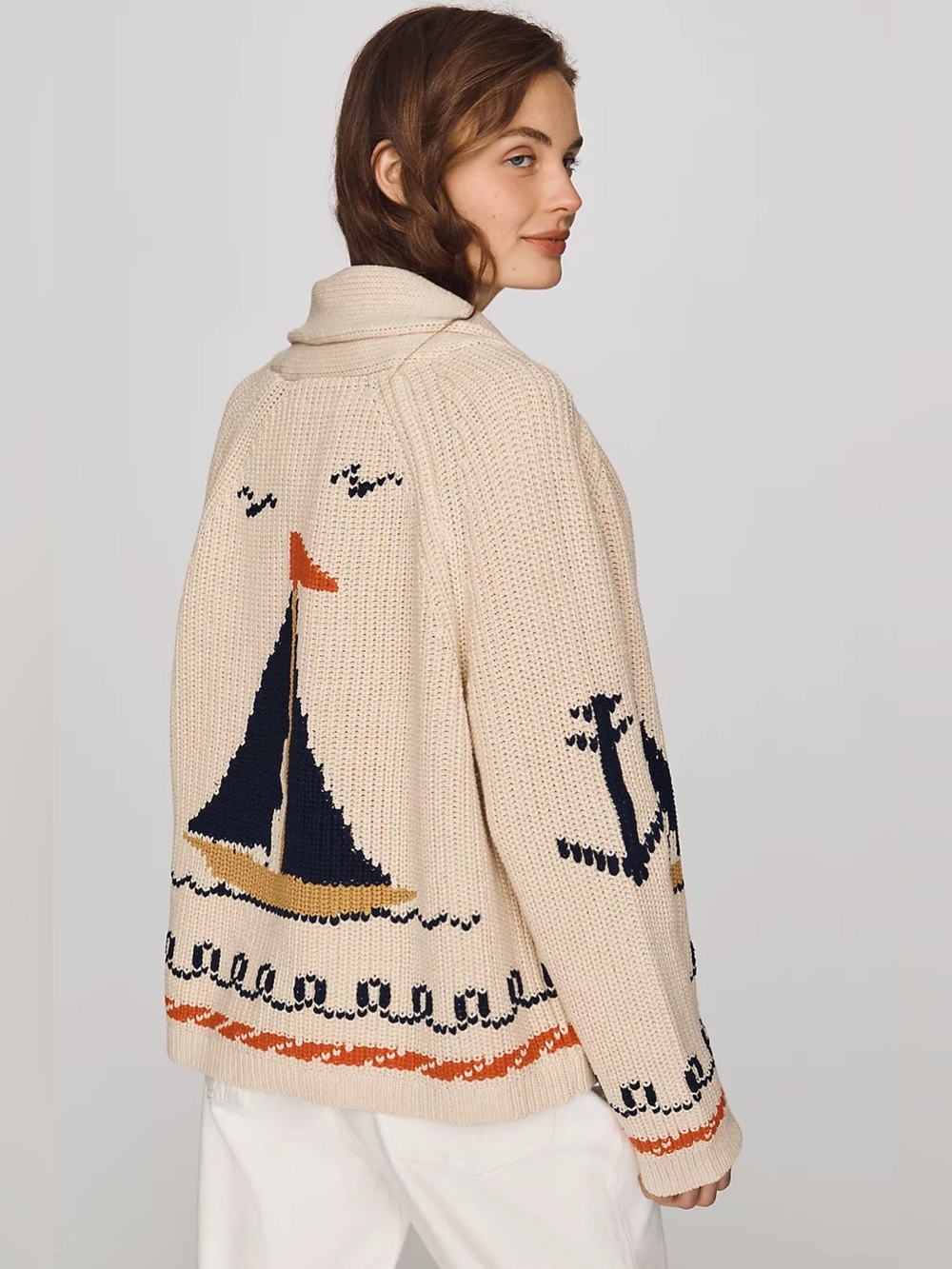 NWT The GREAT. The Sailboat Coastal Cardigan Sweater in Cream Size Medium (2)